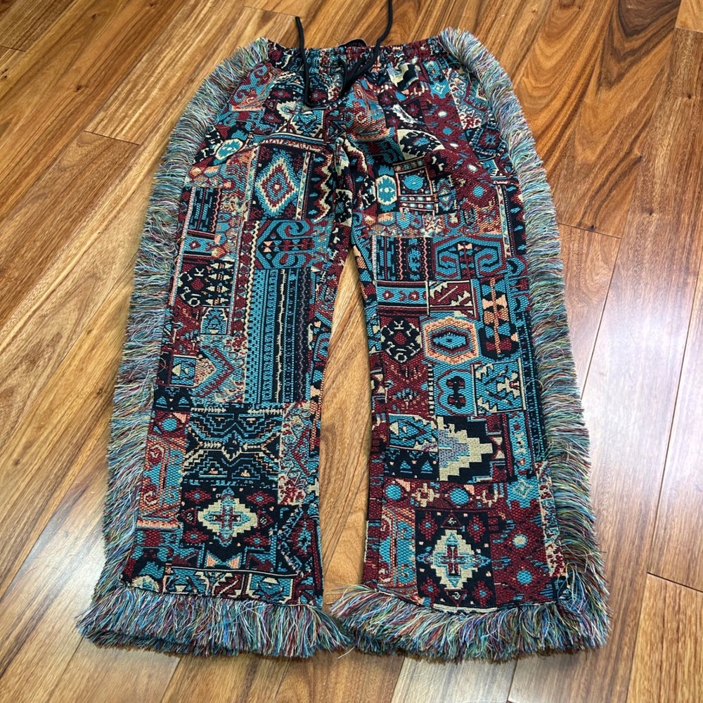 Rockstar Original Joliet Tapestry Stacked Pants Small Multicolor Fringe Woven